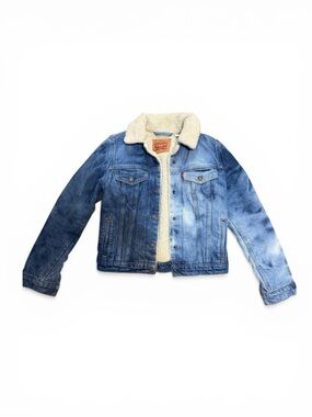 Custom Levi's Blue Denim Jacket with Cream faux Sherpa lining